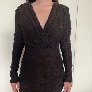 Long sleeve dress- Brown and glitter